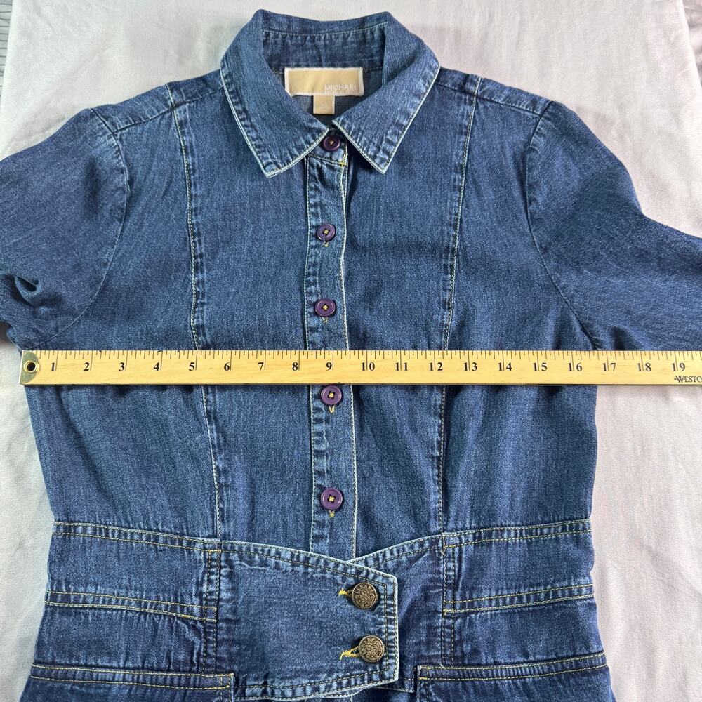 Michael Kors Denim Shirt Dress XS Blue Belted Button Front Midi Pockets - Picture 5 of 7